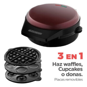 Máquina de Donas Black and Decker, waflera black+decker 3 en 1 prepara waffles cupcakes y donas